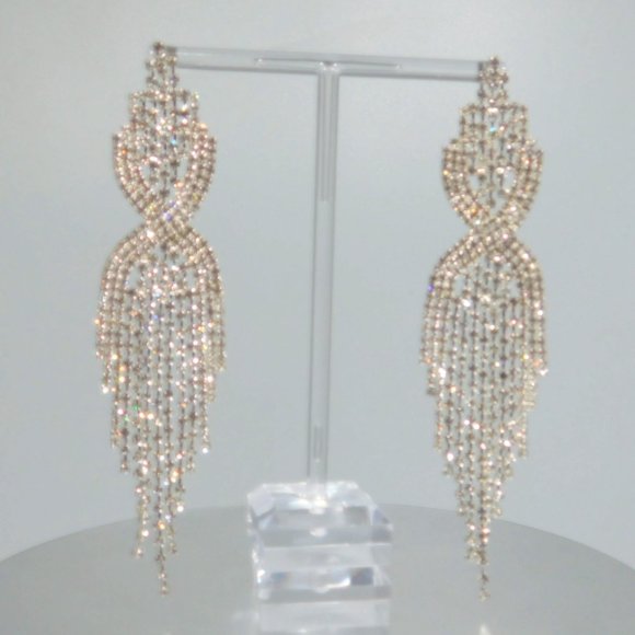 Teardrop Crystal Tassels Dangle Earrings NEW! - Picture 3 of 12